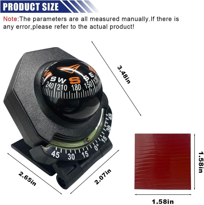 BDZMC Car Compass, Car Dashboard Compass Ball with Slope Meter, Adjustable Night Vision Compass, Universal Car Accessories for Car, Boat, Truck - Image 2